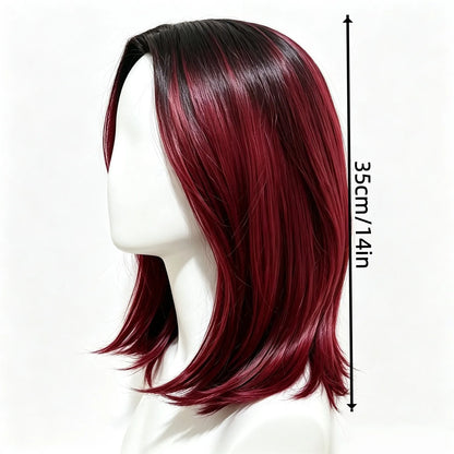 Straight Bob Wig 14 Inch Redwine Heat Resistant Synthetic Wig For Women