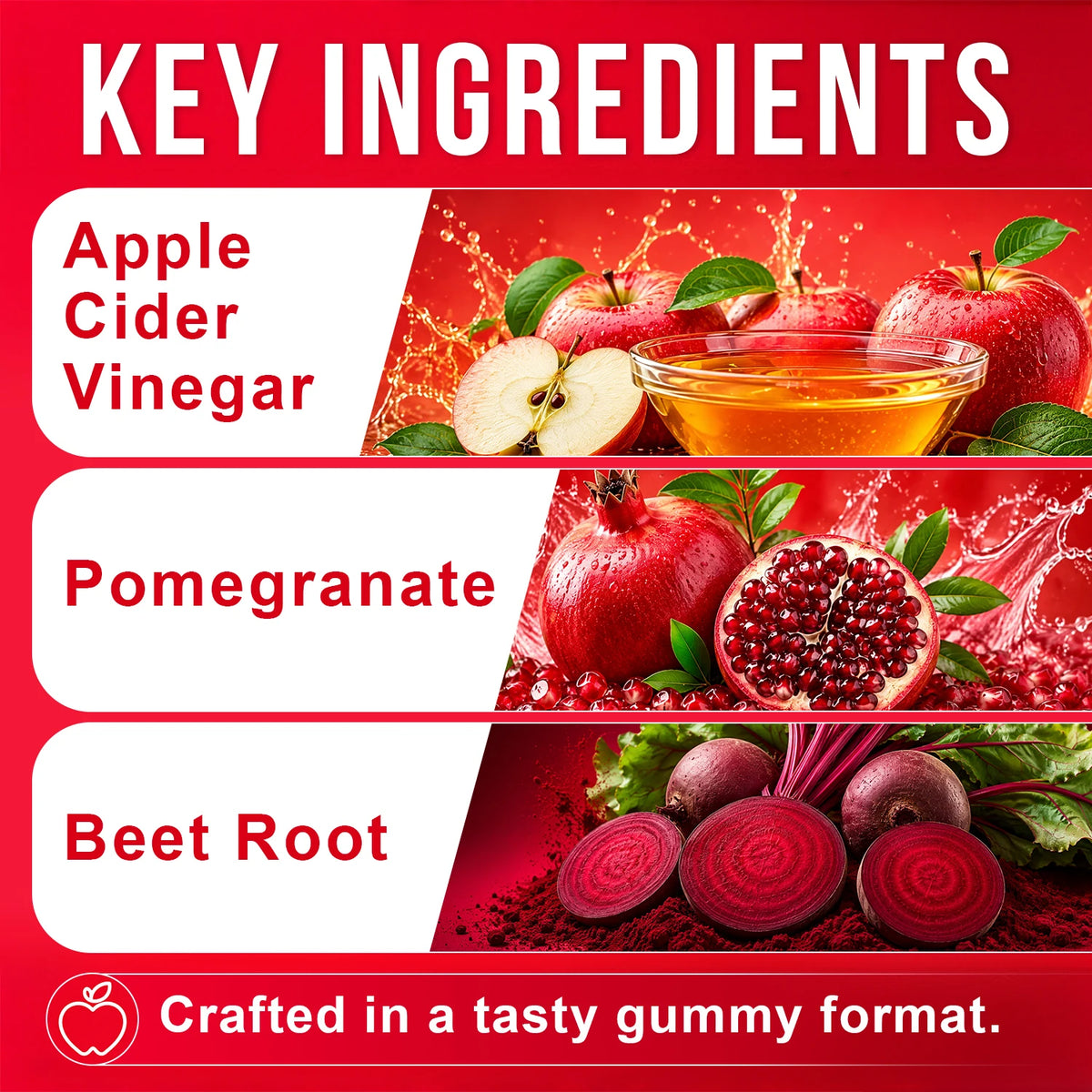 Apple Cider Vinegar Gummies with Pomegranate & Beet Root, Herbal Supplement, Support Digestive & Gut Wellness, Daily Wellness Gummy, 60 Counts