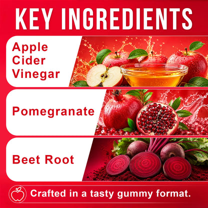 Apple Cider Vinegar Gummies with Pomegranate & Beet Root, Herbal Supplement, Support Digestive & Gut Wellness, Daily Wellness Gummy, 60 Counts