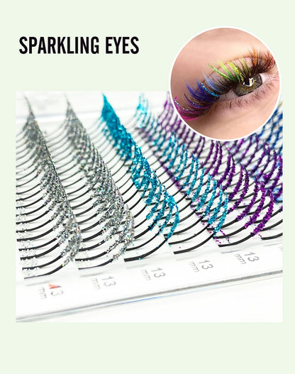 NATUHANA Glitter Shiny Colorful False Eyelash Extension DIY Mix Color Lashes Christmas Cosplay Party