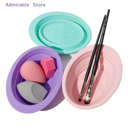 wSoft Silicone Makeup Brush Cleaner Folding Powder Puff Cleaning Bowl Eyeshadow Brushes Wash Clean Mat Beauty Tools Scrubber Box