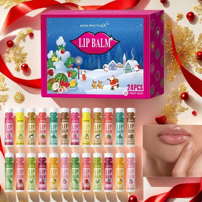 24PCS/ Box 12 Kinds of Flower and Fruit Lip Balm Set Gift Natural Fragrance Moisturizing Exfoliating and Brightening Lip Color