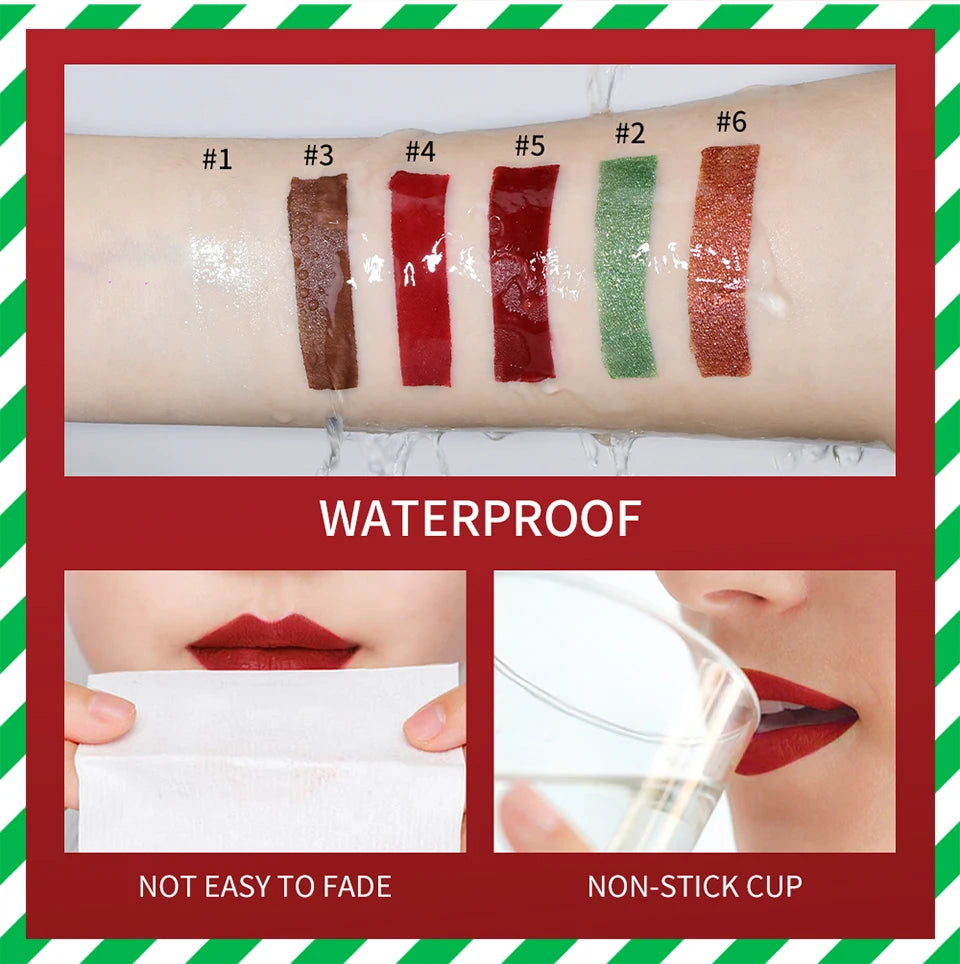 Christmas Lip Gloss Set Waterproof Long-Lasting Moisturizing Lip Skincare Lip Glaze Set Ideal Festive Holiday Christmas Gift