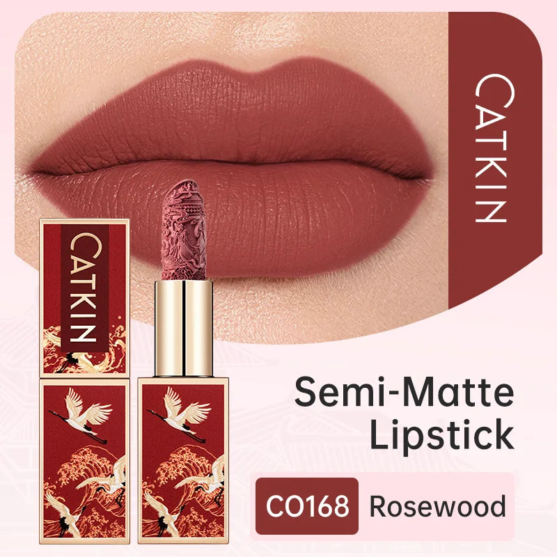 CATKIN Christmas Limited New Year's Lipstick for Lips CATKIN Moisturizing with Golden Glosses, Tone CP170 Crimson Pink, 3.6 G