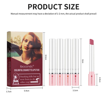 4 Pcs Cigarette Lipstick Set Matte Lip Gloss Long Lasting Waterproof Nude Lip Tint Lip Stick Tube Cosmetics Christmas Gift