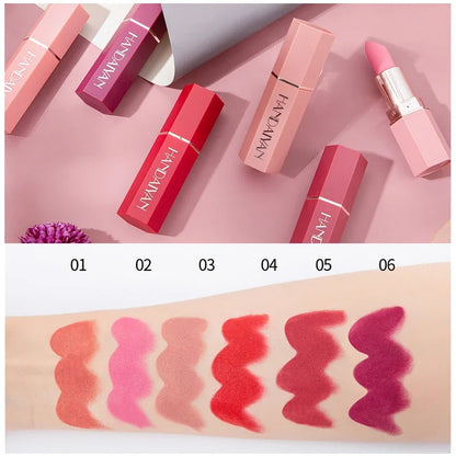 6-Color Matte Lipstick Non-Fading Non-Stick Cup Long-Lasting Velvet Smooth Matte Lip Color Waterproof Smudge-proof Lip Cosmetic