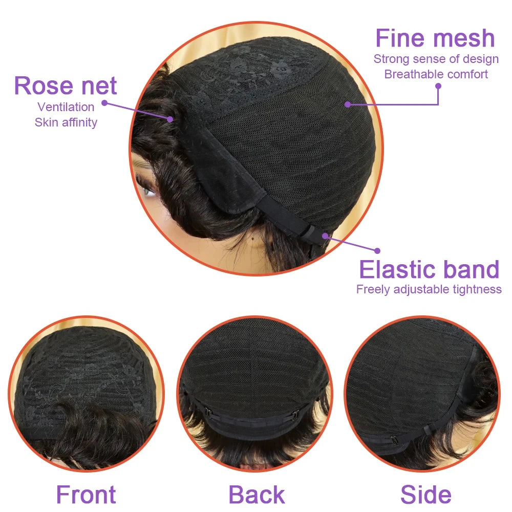 Short Wavy Layered Pixie Wig Human Hair Boy Cut Short Human Hair Wigs for Black Women Machine Made Brazilian Hair Wigs on Sale