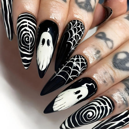 24pcs Blood Red Fake Nails Gradient Long Pointed False Nail Patch Full Cover Wearable Fake Nail Tips Halloween Manicure Sets