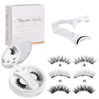Hot 1 Pair Magnetic Eyelashes Handmade Fluffy Faux Mink Lashes Reusable Natural False Eyelashes and Magnetic Tweezers Set Makeup