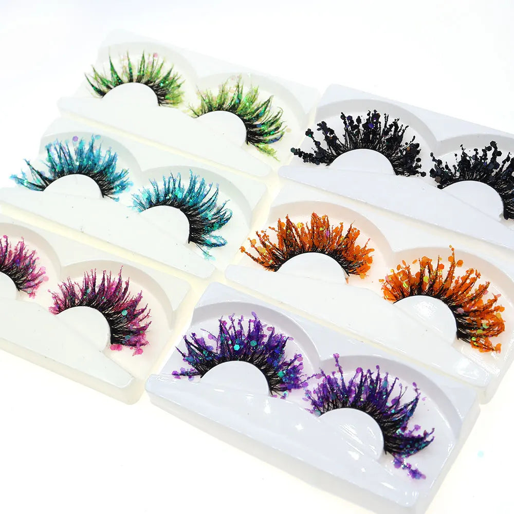 1 Pair Halloween Style Dreamy Sequins Glitter False Eyelashes Whole Strip Fluffy DIY Lashes Cosplay Stage Eye Makeup