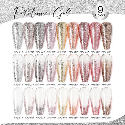 AS 15ml Sparkle Platinum Gel Nail Polish Shiny Pink Gold Silver Glitter Painting Gel Drawing Semi Permanent Tpo Free Varnish