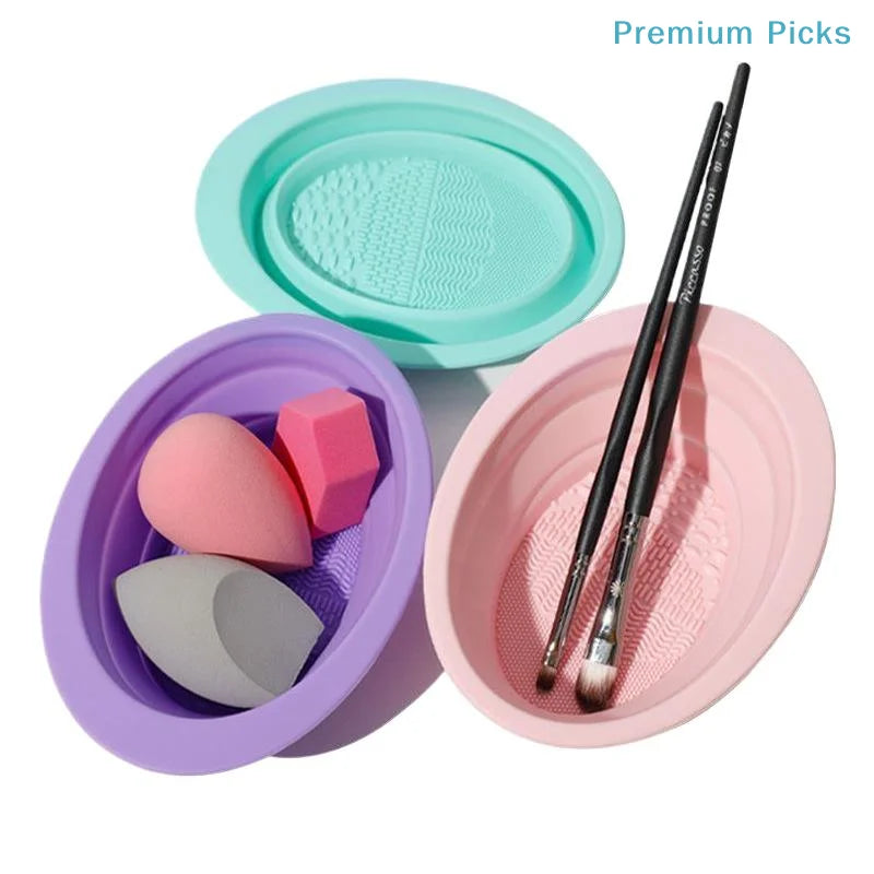 Soft Silicone Makeup Brush Cleaner Folding Powder Puff Cleaning Bowl Eyeshadow Brushes Wash Clean Mat Beauty Tools Scrubber Box