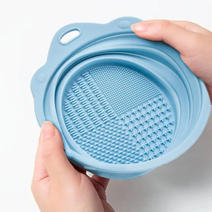 Multi-functional Silicone Makeup Brush Cleaning Bowl Powder Puff Beauty Washing Scrubber Pad with Folding Brush Holder
