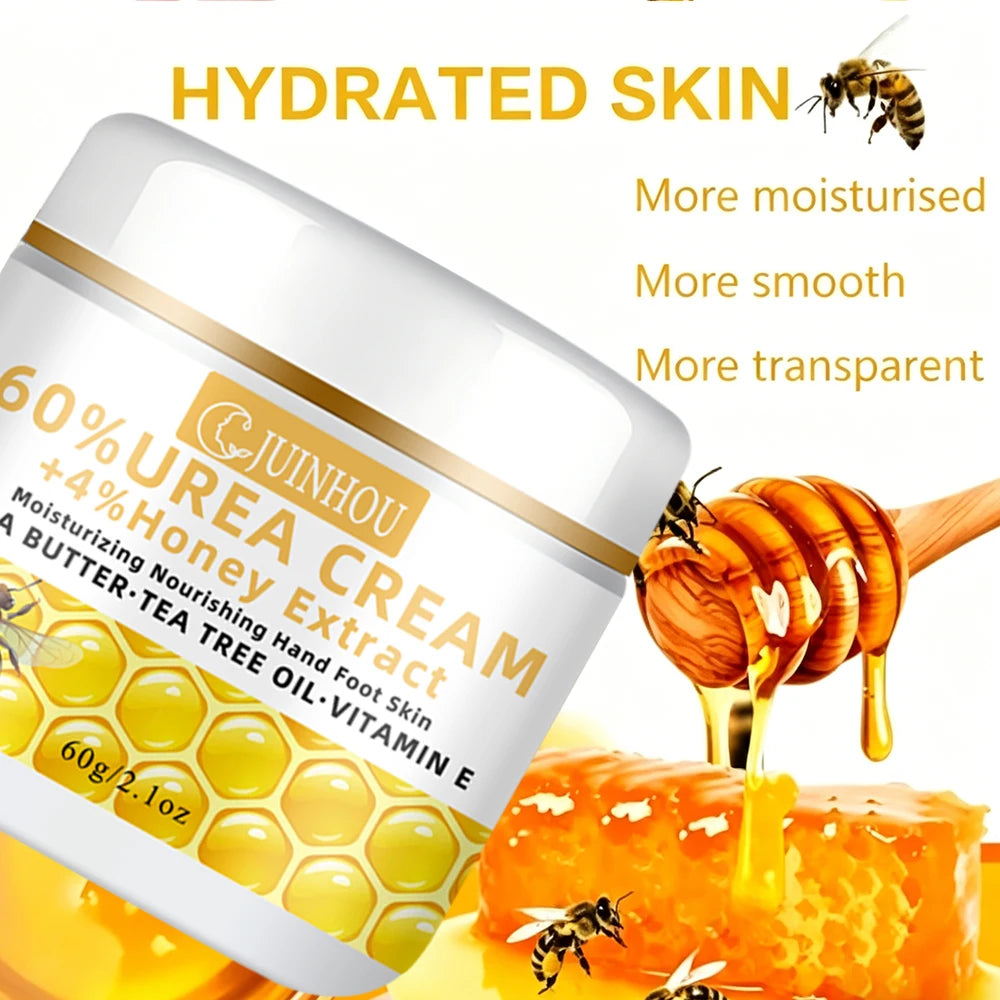 JUINHOU 60% Urea 4% Honey Hand and Foot Cream Set Soften Cracked Feet Cracked Heel Repair Deep Hydration for Dry Feet