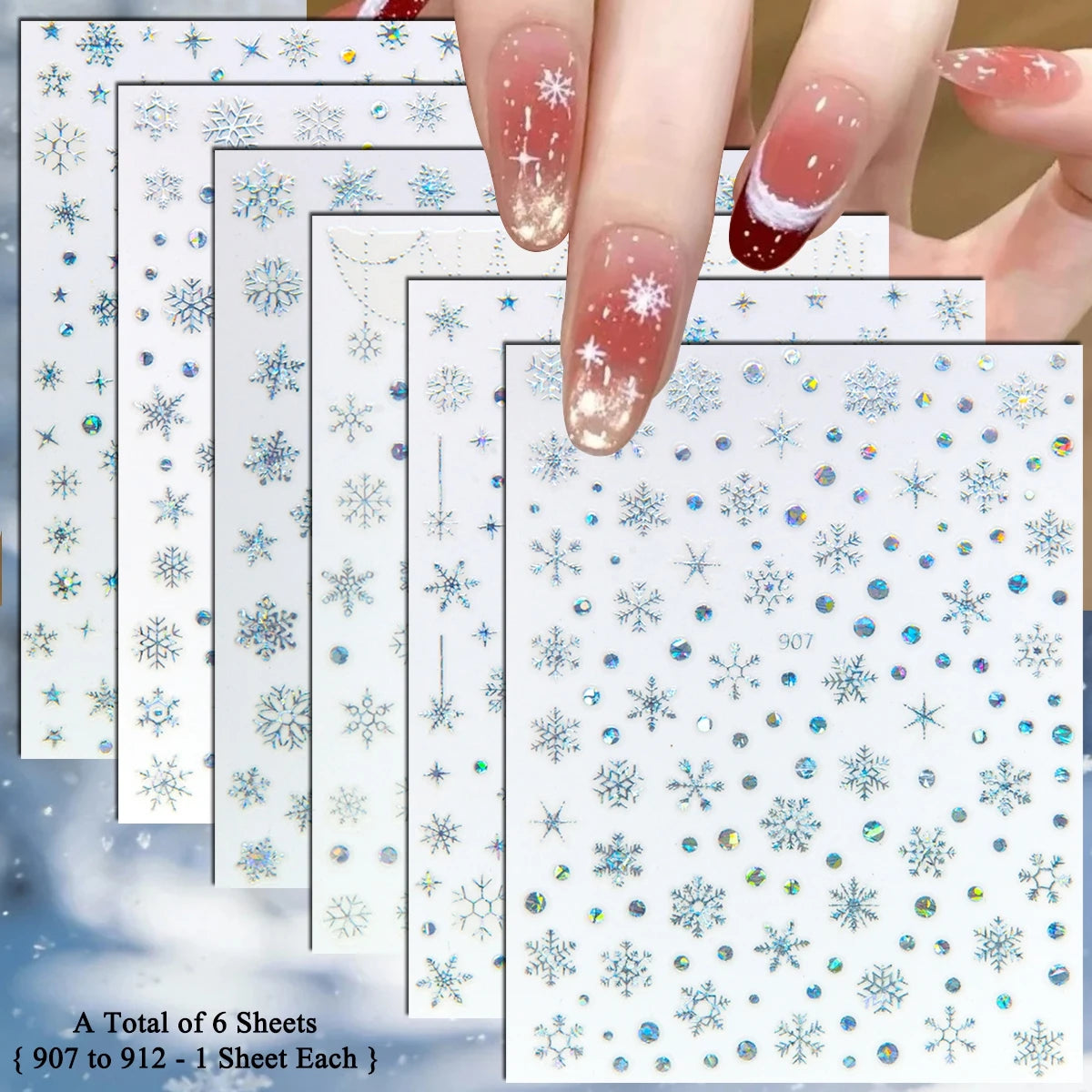 4 to 24 Sheets Xmas Snowflake Gold Silver Blue Holographic Self-Adhesive Winter Christmas Decor DIY Manicure Nail Art Stickers