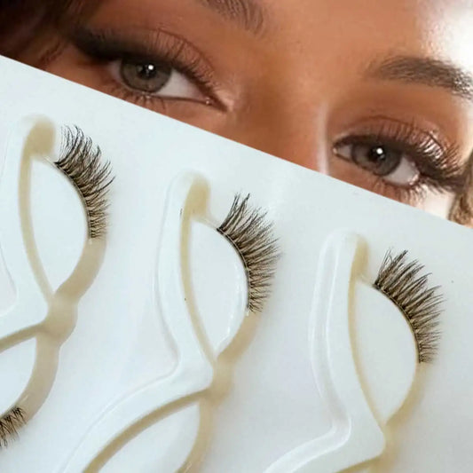 5 Pairs Brown & Black Half Lashes Wispy Clear-Band Cat-Eye Faux-Mink Fluffy Natural Look for Daily Halloween Christmas Cosplay
