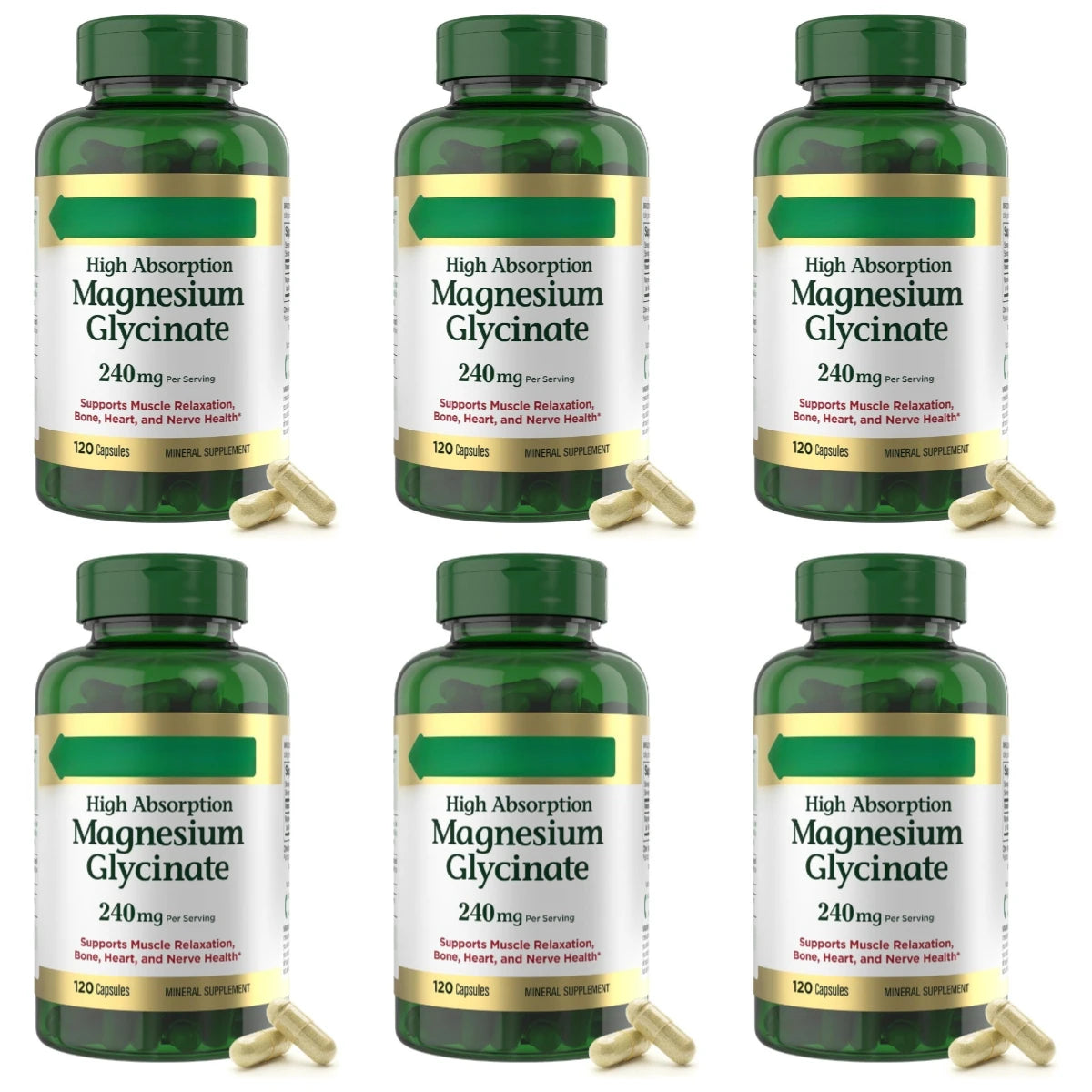 Magnesium Glycinate Capsules High Absorption Supports Muscle Relaxation Supports Bone Health 120 Capsules for Adults