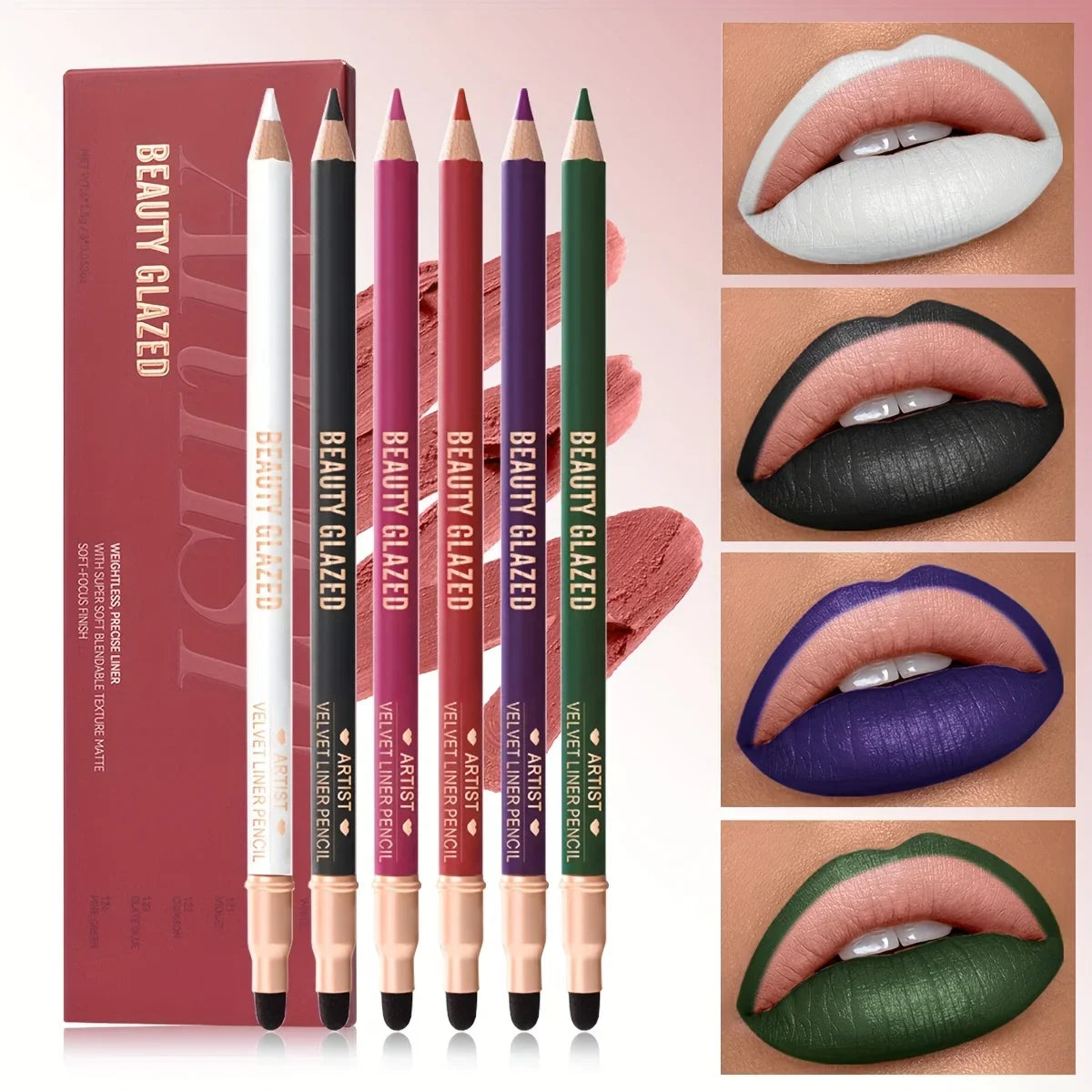 Beauty Glazed 6pcs Matte Nude Sponge Lip Liner Set  Long-Lasting Silky Waterproof Texture Multi-Function Makeup Pens