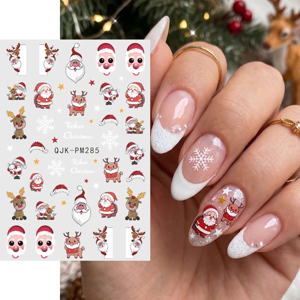 4pcs Cartoon Christmas Nail Art Stickers 3D Santa Penguin Star Reindeer Snowflake Nail Decals, DIY Nail Decorations Y2K Style