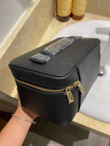 Ladies Saffiano Split Leather Travel Toiletry Case Bag Portable Hanging Makeup Organizer Box Dopp Kit Cosmetic Bag For Women