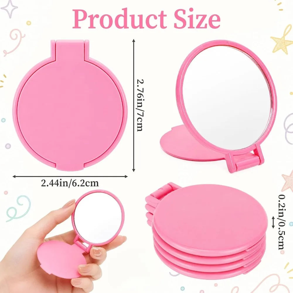 6-60 Pcs Pink Compact Portable Travel Cosmetic Mirror Bulk, Mini Folding Pocket Makeup Mirror Wedding Bridal Shower Party Favor