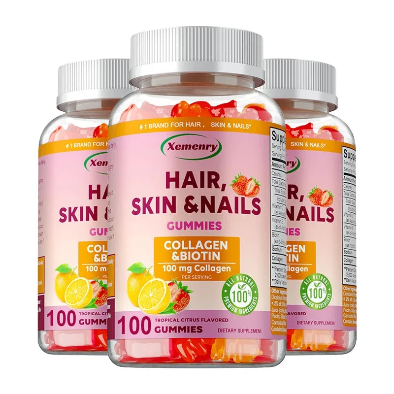 Hair, Skin & Nails Gummies - Supports Hair Growth, Strengthens Nails, Promotes Radiant Skin, Powerful Antioxidant