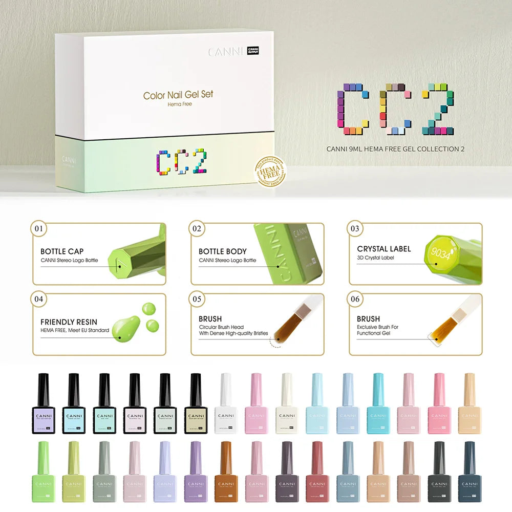 CANNI 9ML Kit Nail Gel Polish HEMA/TPO FREE Full Coverage 30pcs Color Gel Pigment Professional Nail Art Long-lasting Gel Varnish