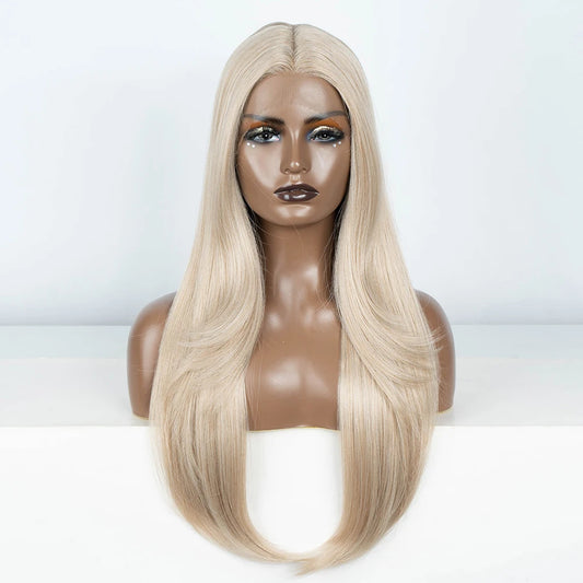 Synthetic Lace Front Wig  Straight part Baby hair Layered Wig Blonde  Wigs For Women With Bang Cosplay Wig synthetic Lace Wig