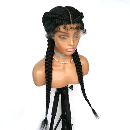 2 Cornrow Box Braids Wig 360 Lace Braided Wig With Baby Hair Synthetic American African Women 20 Inches Braids Wig