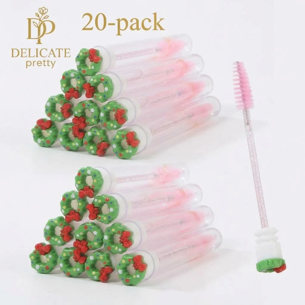 20-Pack Christmas Women Micro Spoolies Ultra-Fine Eyelash & Eyebrow Brushes Lash Extension Wand Comb Makeup Brushes Eyebrow Comb