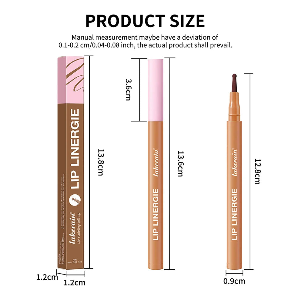 Lakerain Lip Liner Waterproof Transfer-proof Long-lasting Wear Pen Style Felt Head Design Blendable Lip Liner Stain Pen