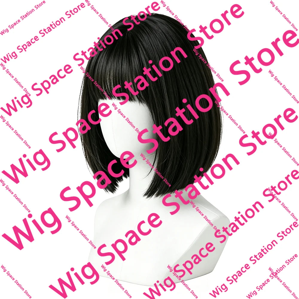 Natural Black Brown Bob Wigs Short Straight with Blunt Bangs Soft Synthetic Hair Heat Resistant For Women Cosplay Daily Wear
