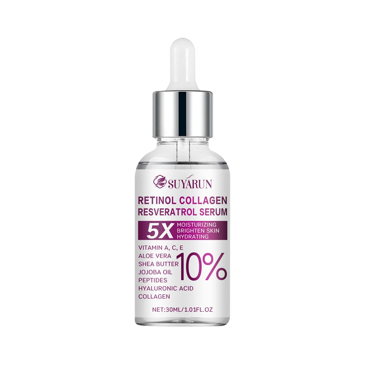 SUYARUN Retinol Resveratrol Facial Serum, Organic Brightening Moisturizer, Reduces Wrinkles & Dark Spots.