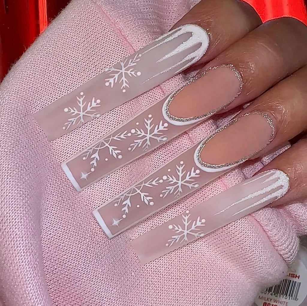 24pcs Glitter Pink Sequins Fake Nails 2025 Halloween Scary Skull Love Print False Nails Wearable European Ballet Press on Nails