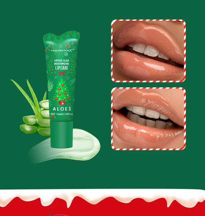 3-piece Christmas card lipstick set -3 flavors (coconut, raspberry, aloe) lasting moisturizing and luster, portable belt