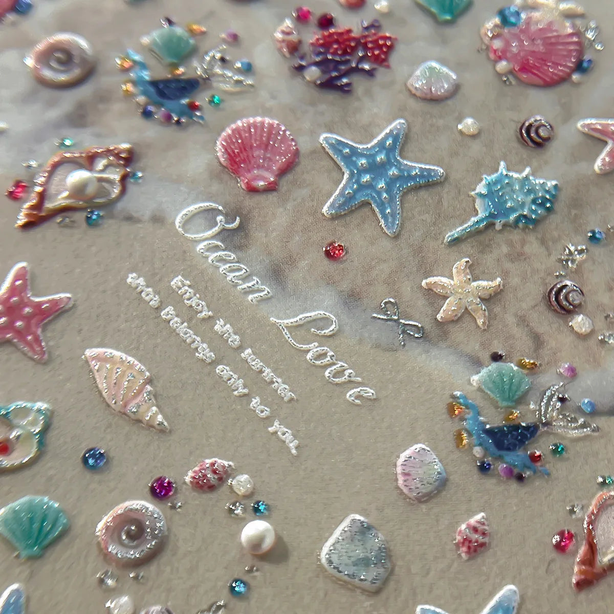 Silver Foil Ocean Nail Stickers 5D Embossed Starfish Shell Nail Art Decals Metallic Marine Manicure Decoration Summer DIY
