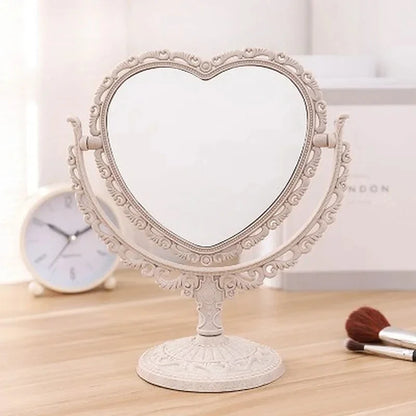 Desktop Makeup Mirror Heart Shape Makeup Vanity Portable Double-side Vanity Mirror Hand Mirror Cosmetic Compact Mirror for Women