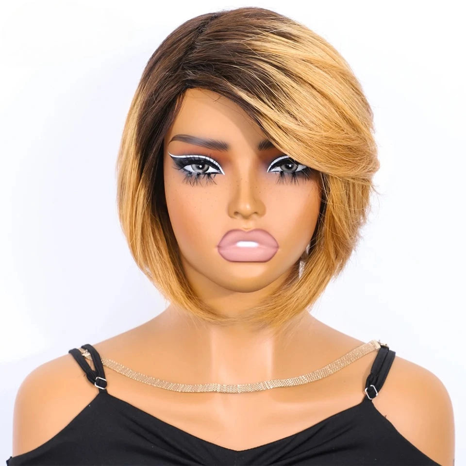 Rebecca Brazilian Short Straight Bob Human Hair Wigs With Bangs Full Machine Made Side Part Bob Human Hair Wigs For Black Women