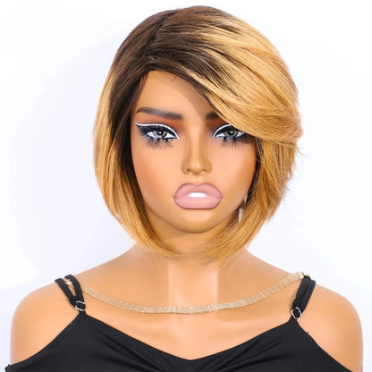 Rebecca Brazilian Short Straight Bob Human Hair Wigs With Bangs Full Machine Made Side Part Bob Human Hair Wigs For Black Women