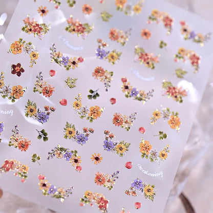 1 Sheet 5D Embossed Sunflower Nails Sticker Cute Spring Summer Floral Nail Decals Self-Adhesive Sunflower Nail Supplies DIY SW2$