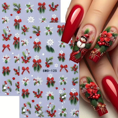 2PCS Winter Christmas relief nail stickers, easy to apply for nail decoration DIY、Gifts, parties, and wedding makeup and styling