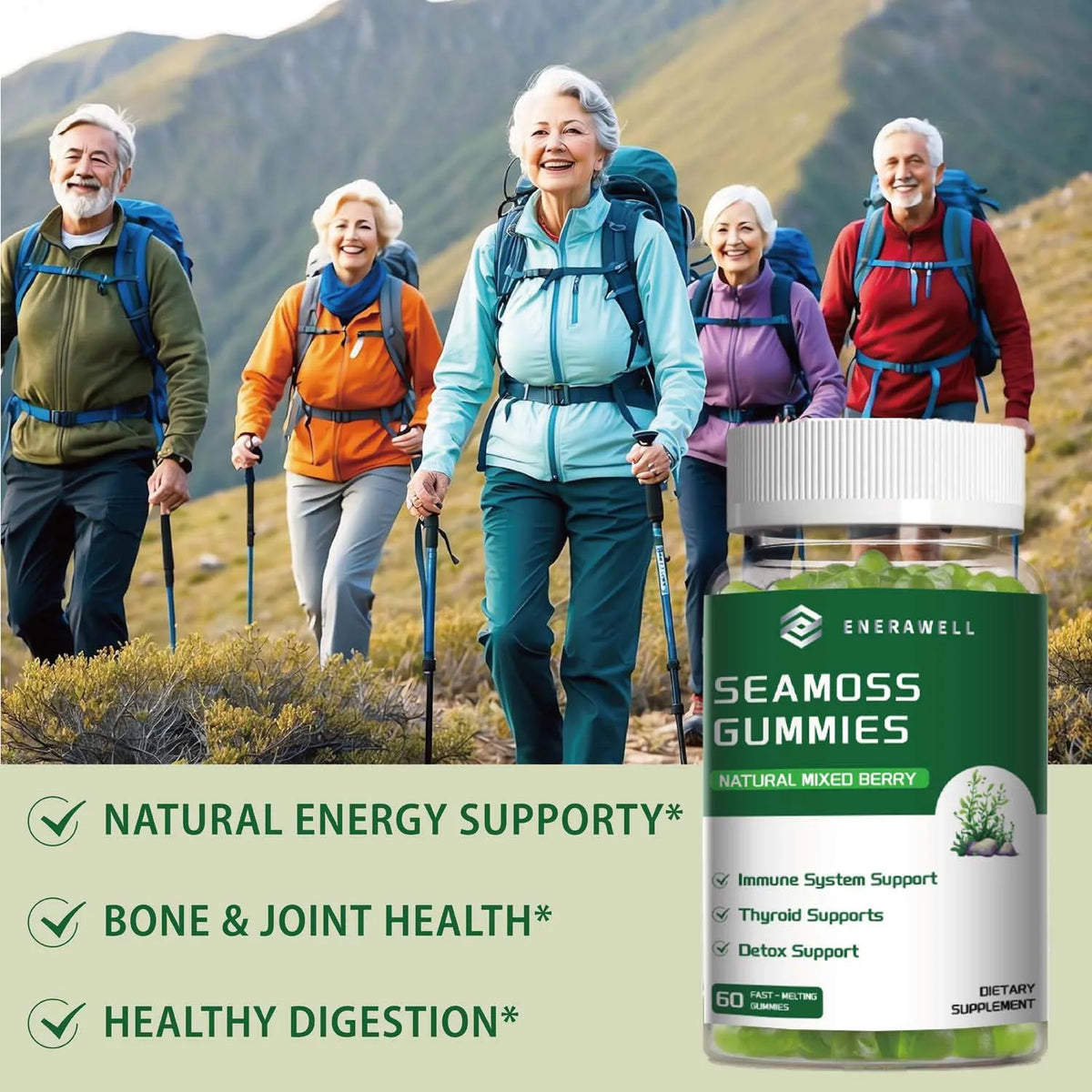 Sea Moss Gummies, Irish Sea Moss with Bladderwrack Burdock Root Elderberry & Black Cumin Seed Oil, Dietary Supplement, Immune System Support, 60 Gummies