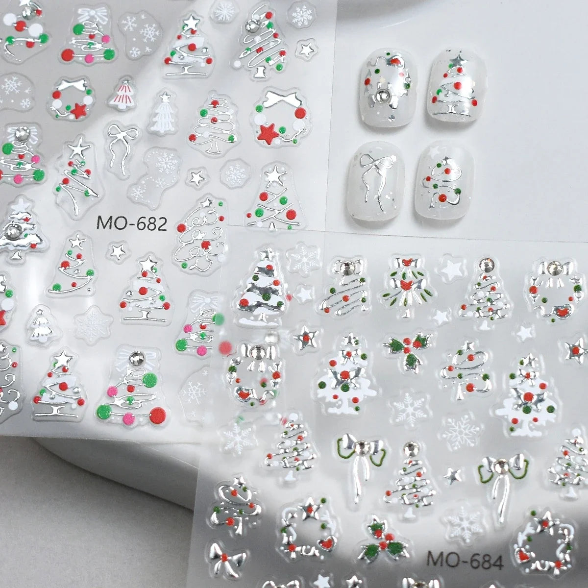 2 to 12 Sheets 5D Gold Silver Christmas Nail Decals Crystal Rhinestone Snowflake Xmas Tree Self Adhesive Nail Art Stickers