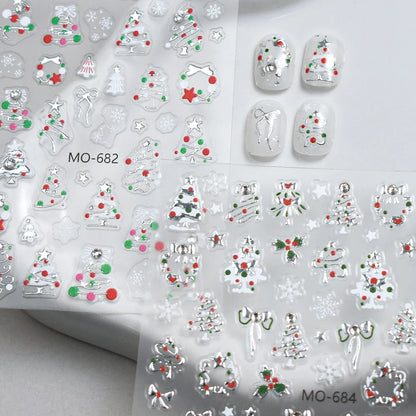 2 to 12 Sheets 5D Gold Silver Christmas Nail Decals Crystal Rhinestone Snowflake Xmas Tree Self Adhesive Nail Art Stickers