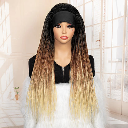 Full Machine Made Braided Wigs with Headband 30 Inches Colored Synthetic Braiding Wigs with Hair Band for Black Women