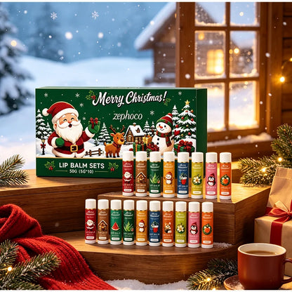 Christmas Lip Balm Set 10Pcs Multiple Flavors Moisturizing Nourishing Dry Lip Care Portable Holiday Gift Lip Balms