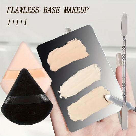 Stainless Steel Makeup Mixer Nail Art Polish Mixing Plate Foundation Eyeshadow Mixer Palette with Spatula Rod Beauty Tools