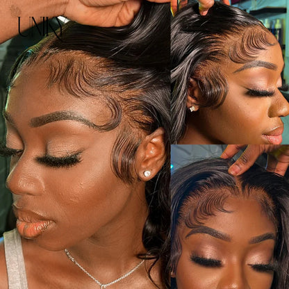 Loose Bouncy Wave Short Bob Wigs Raw Vietnamese Virgin Hair Side Part Body Wave Human Hair Lace Frontal Pre Cut 13x4 Hd Lace Wig