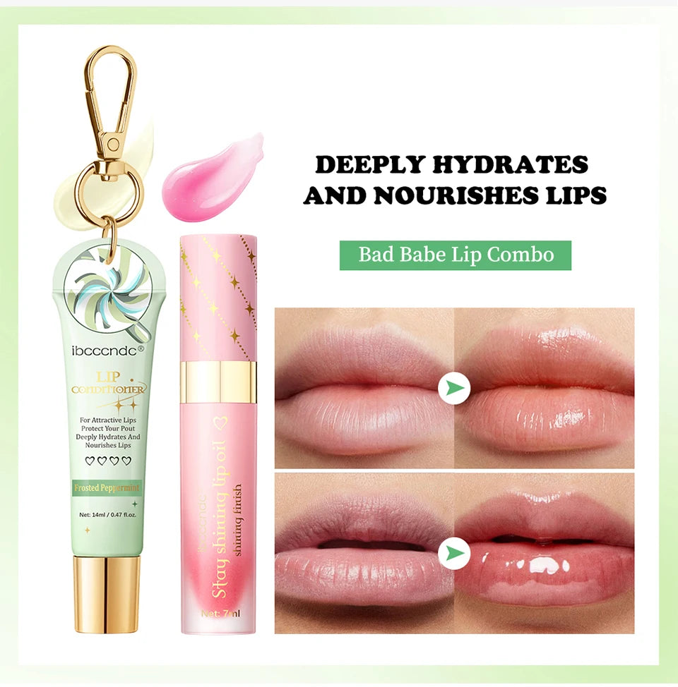 Strawberry Scent Lip Gloss Duo Combo with Keychain Long Lasting Nourish Plumper Lip Cosmetics Christmas Gift