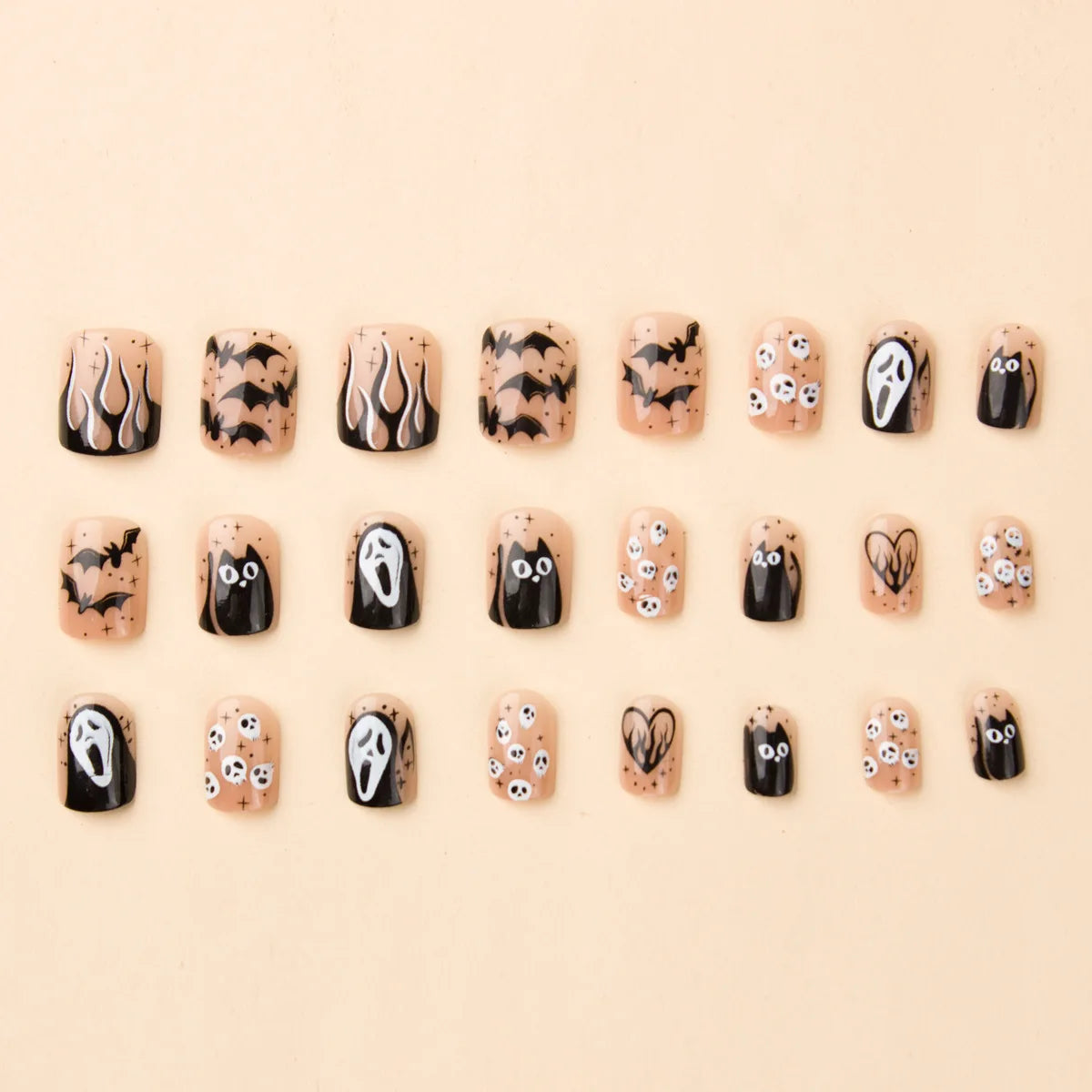 24 Pcs Halloween Skull Full Coverage Press On Nails Fake Nails Reusable False Nail Jelly Tabs Shiny Wear Nail for Women&Girl